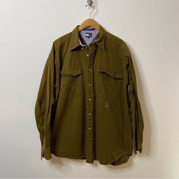 Tommy Hilfiger Mens Long Sleeve Button Up Cotton Khaki Shirt Sz XL - Picture 11 of 13